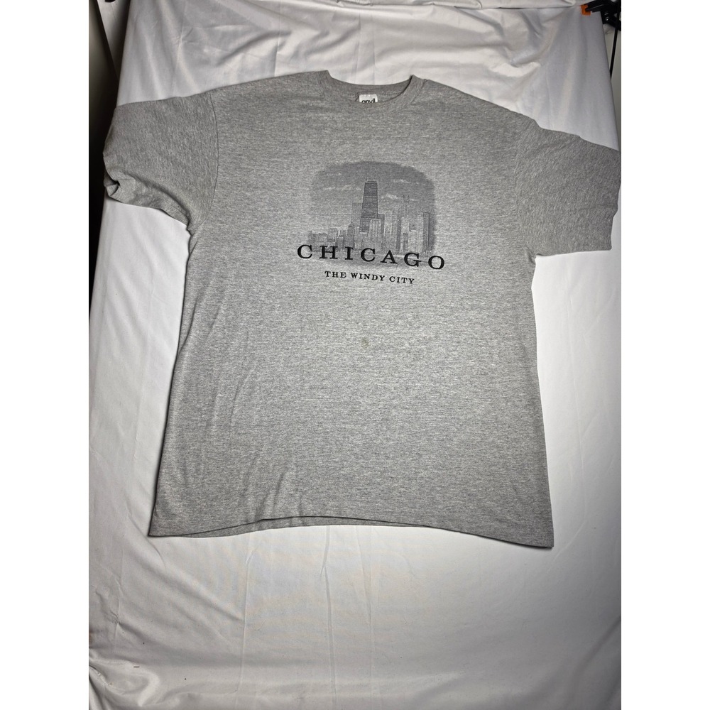 Vintage Anvil Chicago The Windy City T-Shirt Mens XL Gray Skyline Graphic Tee